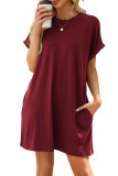 Solid Color Pocket Loose Short Sleeved Dress