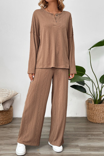 Long Sleeved Shirt Wide Leg Pants Two-Piece Set