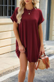 Solid Color Pocket Loose Short Sleeved Dress