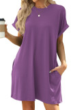 Solid Color Pocket Loose Short Sleeved Dress