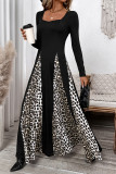 Retro High Waisted Leopard Print Patchwork Dress