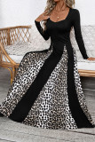 Retro High Waisted Leopard Print Patchwork Dress