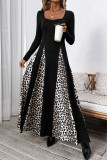 Retro High Waisted Leopard Print Patchwork Dress