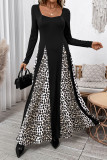 Retro High Waisted Leopard Print Patchwork Dress