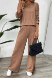 Long Sleeved Shirt Wide Leg Pants Two-Piece Set
