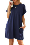 Solid Color Pocket Loose Short Sleeved Dress