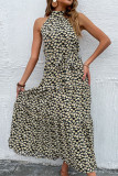Flower Print Sleeveless Halter Dress