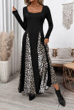 Retro High Waisted Leopard Print Patchwork Dress