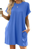 Solid Color Pocket Loose Short Sleeved Dress