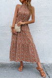 Flower Print Sleeveless Halter Dress