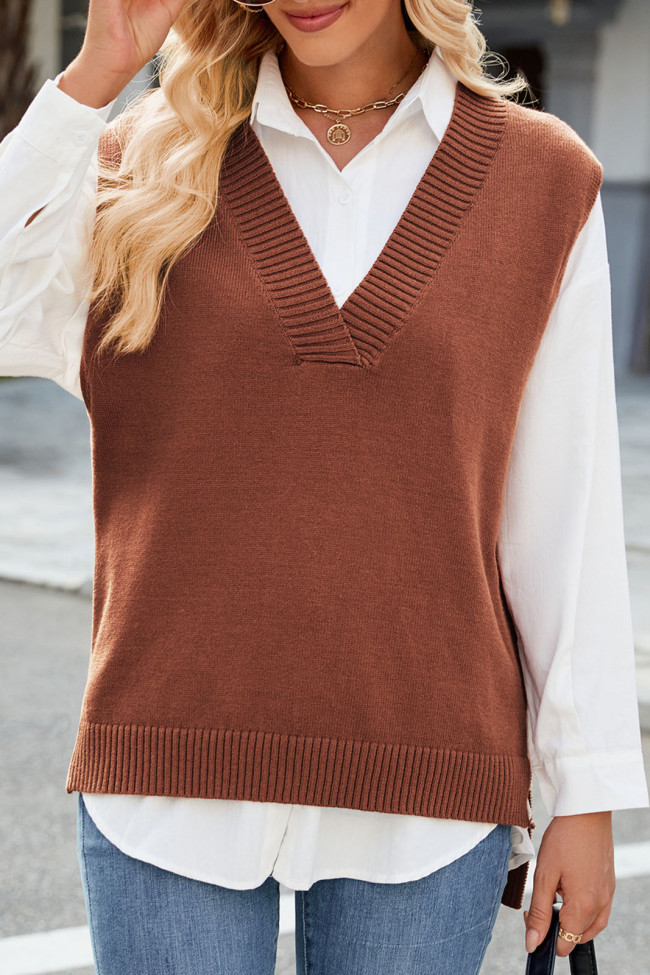 V-Neck Sleeveless Knitted Sweater Vest