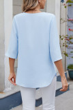 Solid Color Five Quarter Sleeve Loose Chiffon Shirt