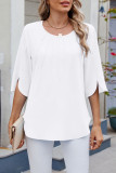Solid Color Five Quarter Sleeve Loose Chiffon Shirt