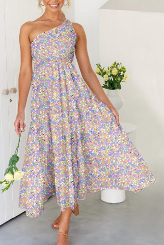 Bohemian Diagonal Shoulder Floral Dress