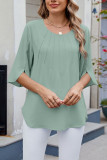 Solid Color Five Quarter Sleeve Loose Chiffon Shirt