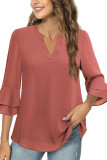 Solid Color V-Neck Flared Sleeve Chiffon Shirt