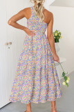 Bohemian Diagonal Shoulder Floral Dress
