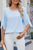 Solid Color Five Quarter Sleeve Loose Chiffon Shirt
