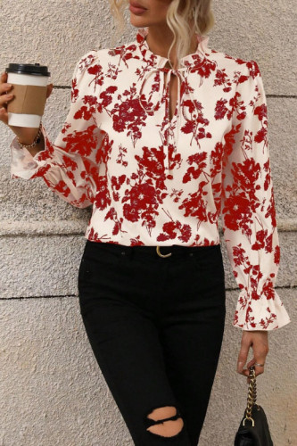 Ruffled Long Sleeved Printed Shirt