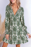 Printed Long Sleeved V-Neck Dress