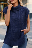 High Neck Knitted Sleeveless Sweater Vest