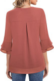 Solid Color V-Neck Flared Sleeve Chiffon Shirt