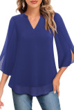 Petal Sleeve Loose V-Neck Chiffon Shirt