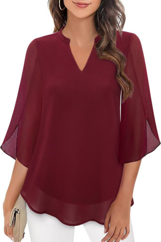 Petal Sleeve Loose V-Neck Chiffon Shirt