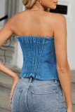 Button Denim Tube Top