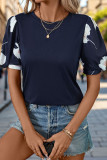 Bubble Sleeve Round Neck Printed T-Shirt