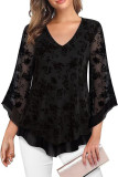 Horn Sleeve V-Neck Double-Layer Mesh Shirt