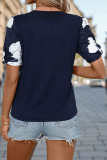 Bubble Sleeve Round Neck Printed T-Shirt