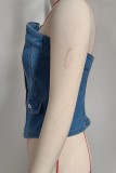 Button Denim Tube Top