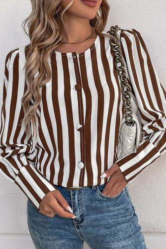 V-Neck Single Breasted Cardigan Striped Shirt