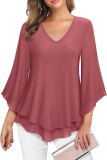 Horn Sleeve V-Neck Double-Layer Mesh Shirt