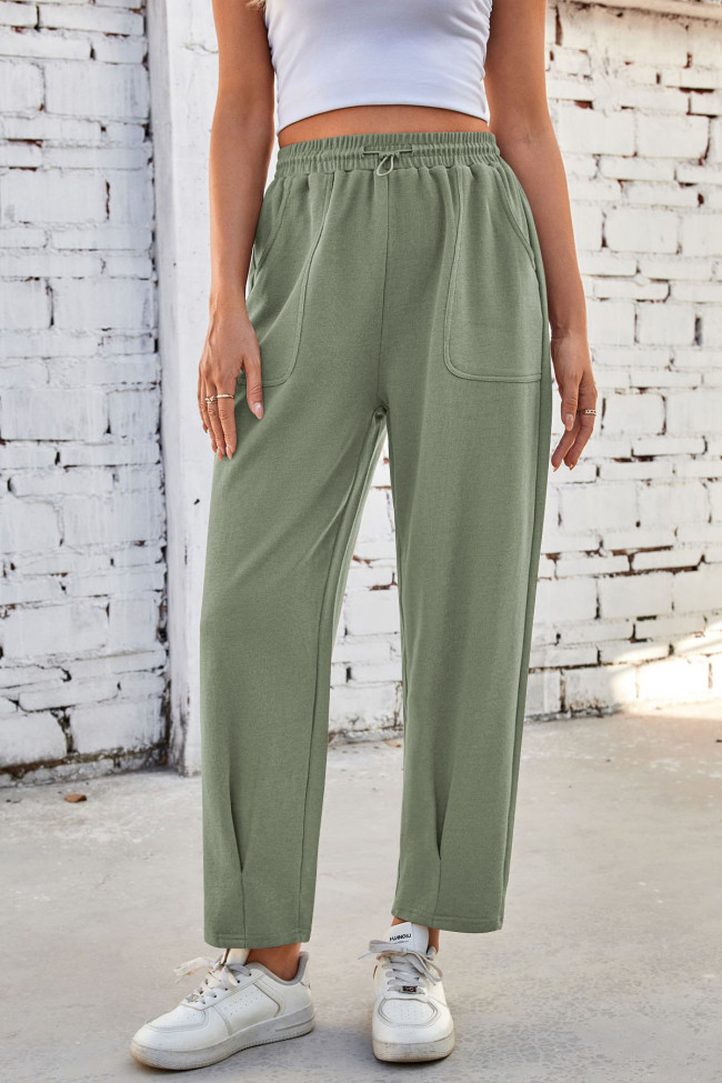 Solid Color Pocket Drawstring Waist Sports Pants