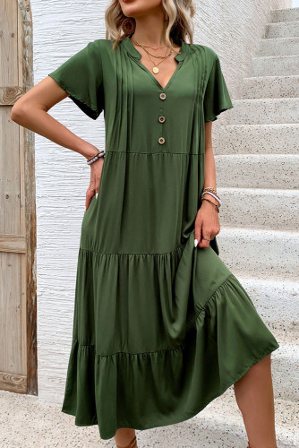 V-Neck Loose Solid Color Dress
