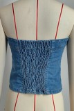 Button Denim Tube Top