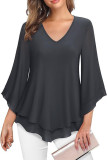Horn Sleeve V-Neck Double-Layer Mesh Shirt