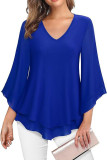 Horn Sleeve V-Neck Double-Layer Mesh Shirt