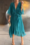 Solid Color Bat Sleeve Lace Up Dress