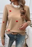 Embroidered Heart-Shaped Long Sleeved Sweater