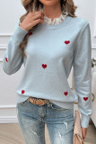 Embroidered Heart-Shaped Long Sleeved Sweater