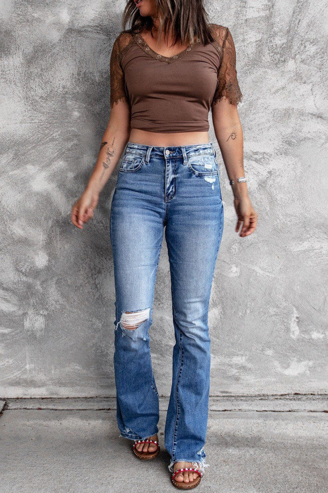 High Waisted Elastic Flared Pants Jeans