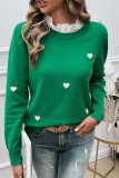 Embroidered Heart-Shaped Long Sleeved Sweater