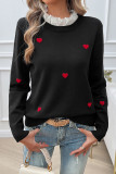 Embroidered Heart-Shaped Long Sleeved Sweater