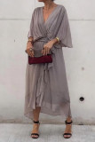 Solid Color Bat Sleeve Lace Up Dress