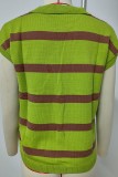 Color Block V neck Knitted Short Sleeve Sweater 