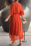 Solid Color Bat Sleeve Lace Up Dress