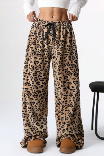 Leopard Print Casual Wide Leg Pants